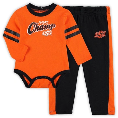 Shop Outerstuff Infant Orange/black Oklahoma State Cowboys Little Kicker Long Sleeve Bodysuit And Sweatpants Set