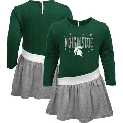 Shop Outerstuff Girls Infant Green/heathered Gray Michigan State Spartans Heart To Heart French Terry Dress