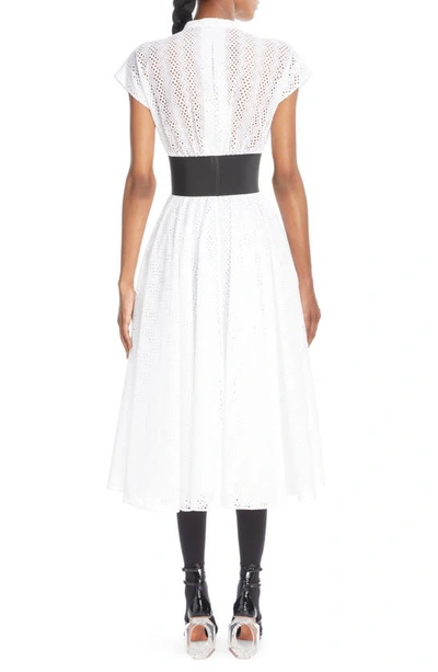 Shop Alaïa Eyelet Belted Midi Dress In Blanc