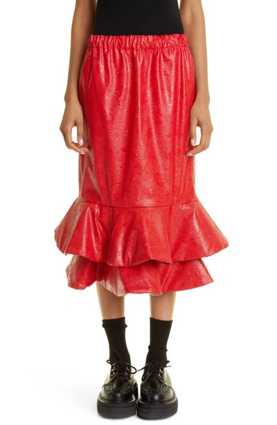 Shop Comme Des Garçons Embossed Faux Leather Skirt In Red