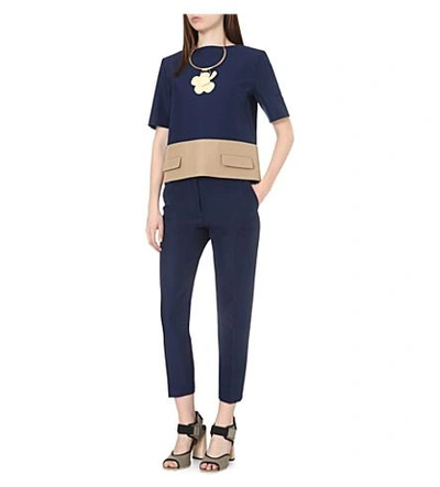 Shop Marni Cropped Cotton Trousers In Ink