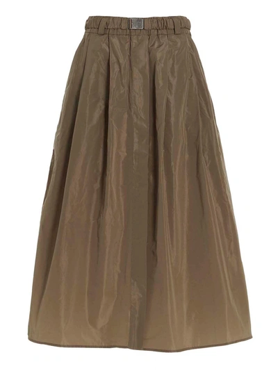 Shop Brunello Cucinelli Taffeta Skirt In Brown