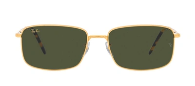 Shop Ray Ban Rb3717 919631 Rectangle Sunglasses In Green