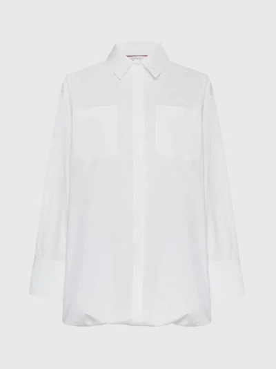 Shop Valentino Cotton Mini Shirt Dress In White,camel