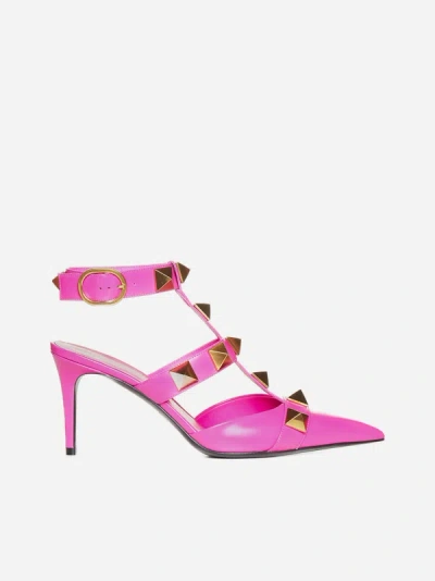 Shop Valentino Roman Stud Leather Pumps In Pink Pp