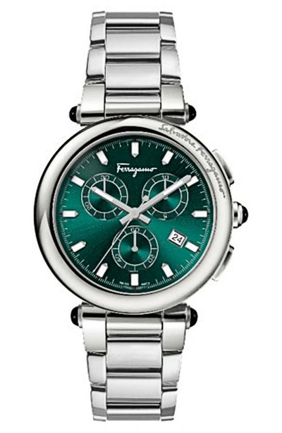 Shop Ferragamo Idillio Chronograph Bracelet Watch, 42mm In Stainless Steel