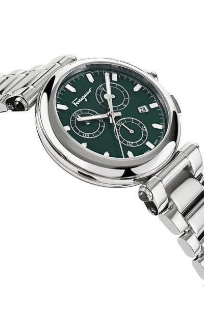 Shop Ferragamo Idillio Chronograph Bracelet Watch, 42mm In Stainless Steel