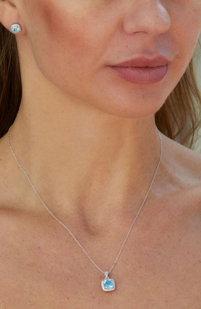 Savvy Cie Jewels Stone Pendant Necklace & Cushion Stud Earrings Box Set In Blue