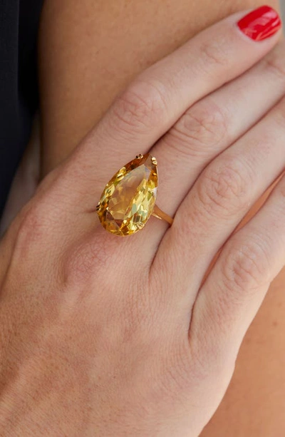 Savvy Cie Jewels Sterling Silver & Pear Citrine Ring In Yellow