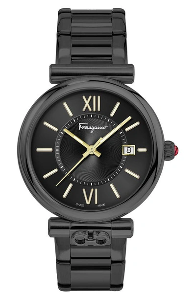Shop Ferragamo Ora Black Dial Stainless Steel Bracelet Watch, 40mm X 8.9mm