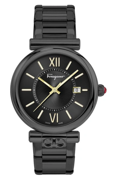 Ferragamo Ora Black Dial Stainless Steel Bracelet Watch, 40mm X 8.9mm In Black