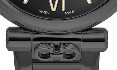 Shop Ferragamo Ora Black Dial Stainless Steel Bracelet Watch, 40mm X 8.9mm