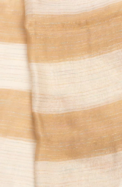 Saachi Shiny Stripe Silk Blend Scarf In Beige