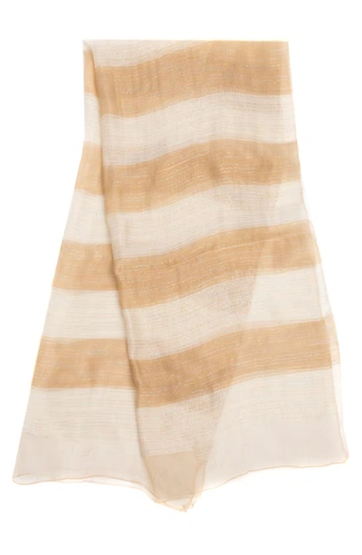 Saachi Shiny Stripe Silk Blend Scarf In Beige