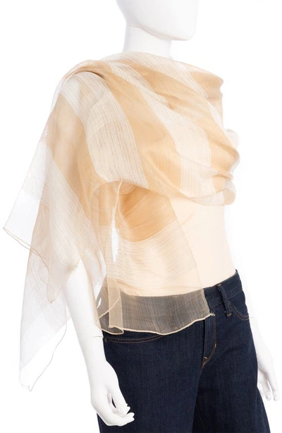 Saachi Shiny Stripe Silk Blend Scarf In Beige