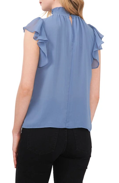 Shop 1.state Flutter Sleeve Smocked Neck Blouse In Porcelain Blue