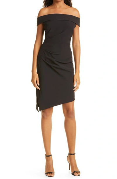 Shop Milly Ally Cady Asymmetric Hem Off The Shoulder Dress In Black