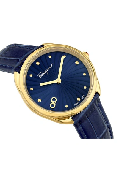 Ferragamo 1898 Croc-embossed Leather Strap Watch, 34mm In Gold