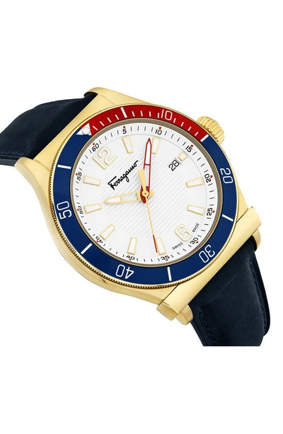 Ferragamo 1898 Sport Leather Strap Watch, 44mm In Gold