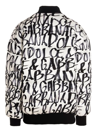 Shop Dolce & Gabbana Logo Bomber Jacket In White/black