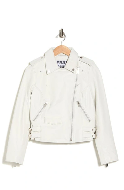Shop Walter Baker Liz Leather Crop Moto Jacket In Bri White