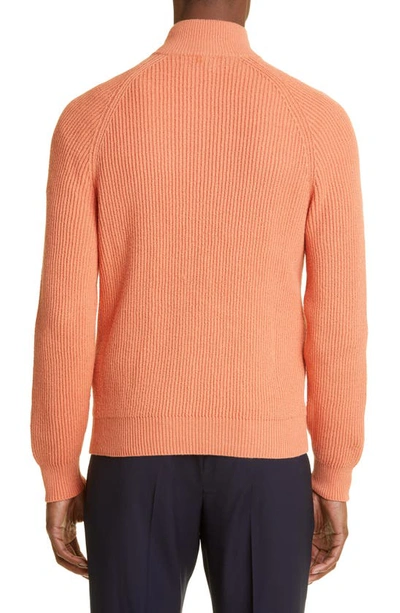 Shop Brunello Cucinelli Zip Front Cotton Sweater In Ckc31 Orange