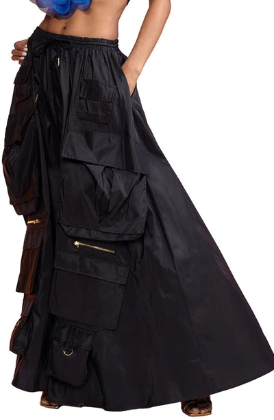 Shop Cynthia Rowley Silk Taffeta Cargo Maxi Skirt In Black