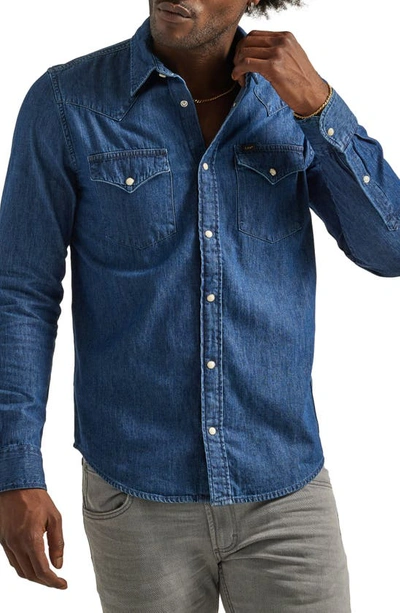 Shop Lee Regular Fit Denim Western Shirt In Mid Stone