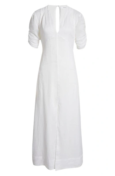 Shop Frame Shirred Ramie Maxi Dress In Blanc
