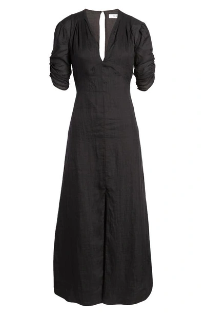 Shop Frame Shirred Ramie Maxi Dress In Noir