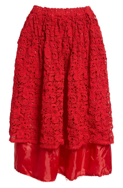Shop Comme Des Garçons Layered Chemical Lace Skirt In Red