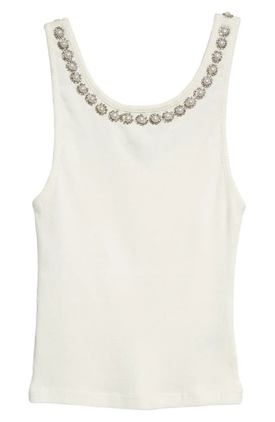 Shop Alice And Olivia Kori Embellished Tank Top In Off White/ Multi