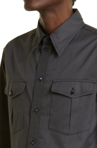 Shop Lemaire Long Sleeve Cotton Twill Western Shirt In Bk959 Zinc