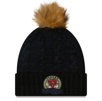 Shop New Era Black/navy Chicago Bears 2022 Salute To Service Pom Knit Hat