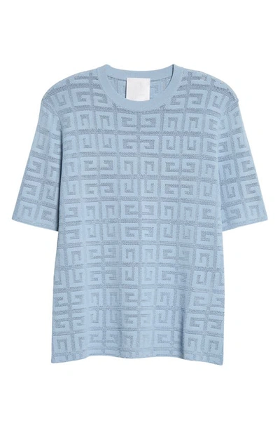 Shop Givenchy 4g Jacquard Knit Short Sleeve Sweater In 453-baby Blue
