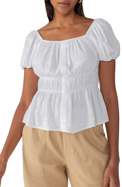 Shop Sanctuary Puff Sleeve Smocked Peplum Top In White
