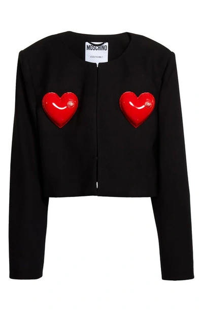 Shop Moschino Inflatable Heart Crop Gabardine Jacket In Black