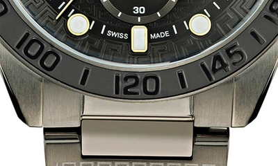 Shop Versace Greca Dome Chronograph Bracelet Watch, 43mm In Ip Gunmetal