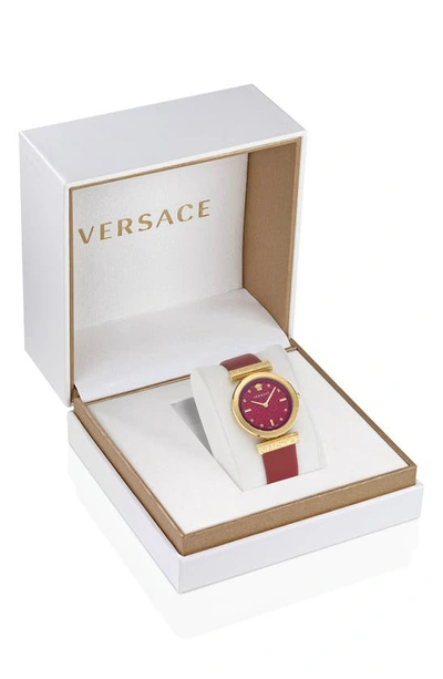 Shop Versace Regalia Leather Strap Watch, 34mm In Ip Yellow Gold