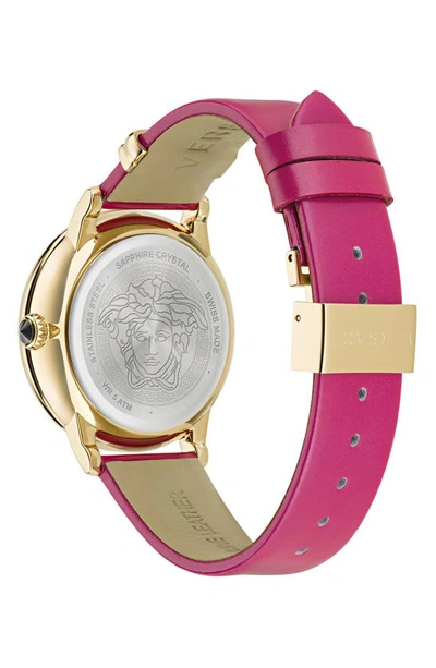 Shop Versace Medusa Alchemy Leather Strap Watch, 38mm In Pink/ Ip Yellow Gold