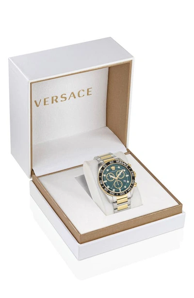 Shop Versace Greca Dome Chronograph Bracelet Watch, 43mm In Two Tone