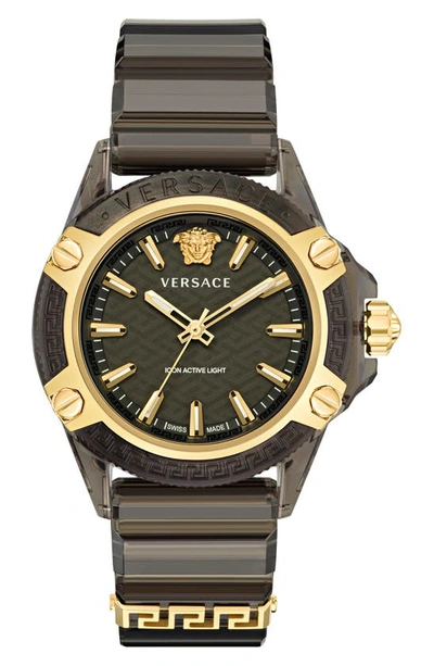 Shop Versace Icon Active Silicone Strap Watch, 42mm In Transparent Black