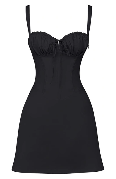 House Of Cb Carlotta Corset Bodice Cotton Blend Cocktail Dress In Black