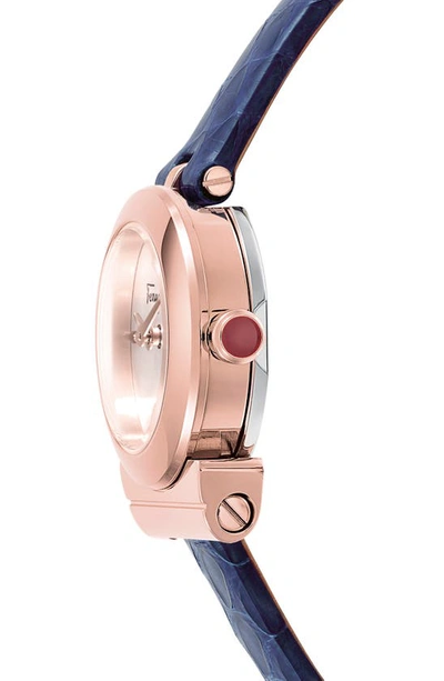 Shop Ferragamo Gancio Leather Strap Watch, 22.5mm In Rose Gold