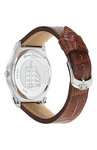 Shop Ferragamo Gancini Leather Strap Watch, 41mm In Silver