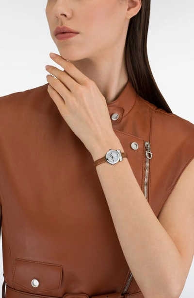 Shop Ferragamo Gancino Leather Strap Watch, 22.5mm In Silver