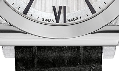 Shop Ferragamo Gancini Leather Strap Watch, 41mm In Silver