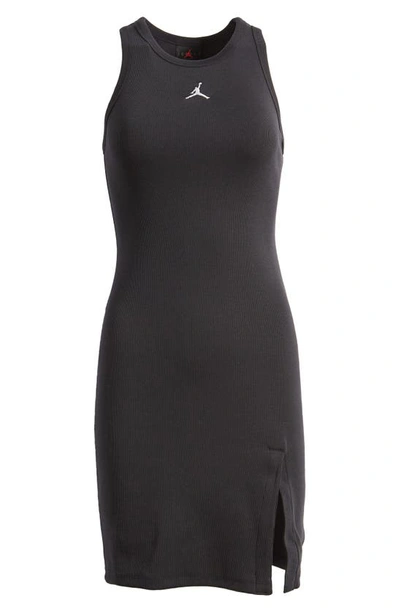 Shop Jordan Ribbed Slit Hem Body-con Dress In Black