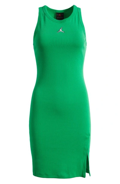 Shop Jordan Ribbed Slit Hem Body-con Dress In Lucky Green