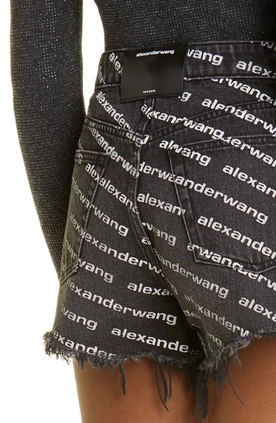 Shop Alexander Wang Bite Logo High Waist Destroyed Hem Cotton Denim Shorts In Grey Aged/ White